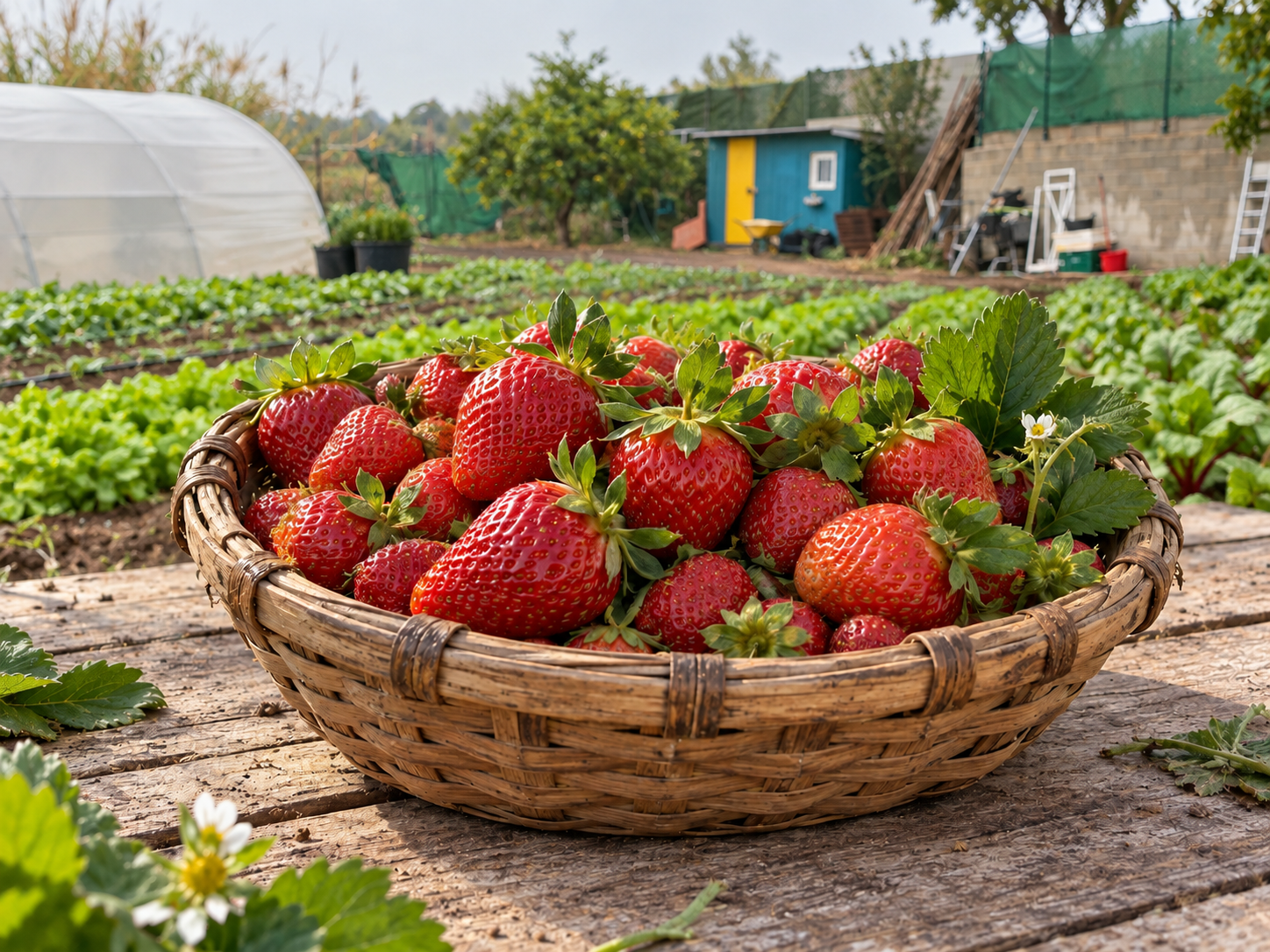 Fresas recién recogidas en el huerto de Bionatura.